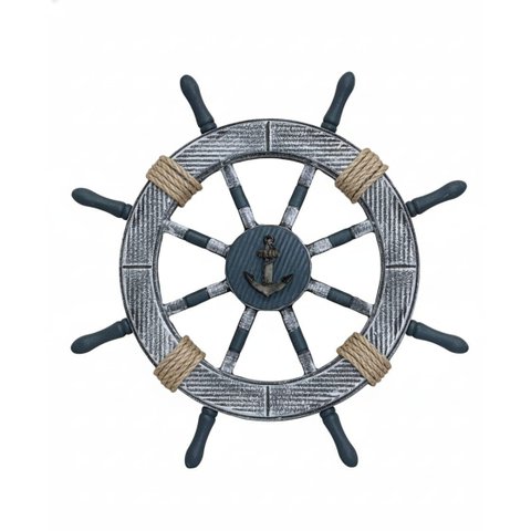 Enfeite Decorativo Timão de Madeira e Corda - 45 Cm