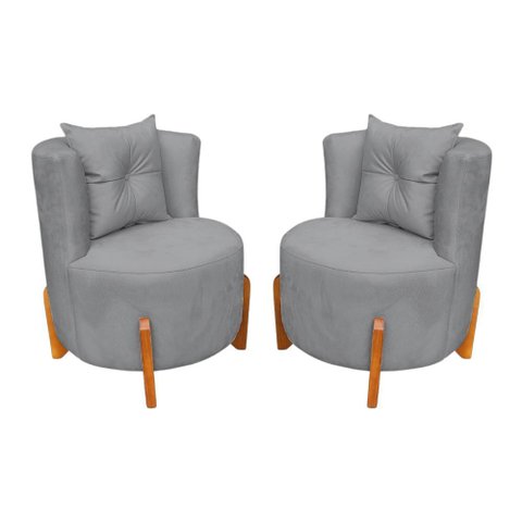 Kit 2 Poltronas Orgânica Curva Luna Veludo Cinza Claro - Montanaris Decor