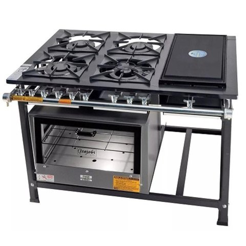 Fogão Industrial Tradicional 30x30 Baixa Pressão 4 Bocas Chapa com Forno Itajobi