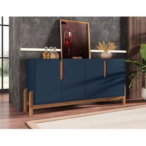 Aparador Buffet Armário Lizz 4 Portas 1,70 Pé Madeira Maciça:azul Cobalto/cedro