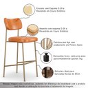 Ver imagem 4 de Kit 3 Banquetas Baixa Sala de Jantar Lisa Pés Champanhe PU Caramelo m² - Monari Design