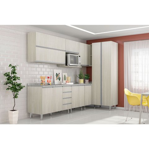 Cozinha Modulada Completa com Tampo 8 Peças Legno Crema Lis Luciane Móveis