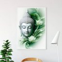 Ver imagem 1 de Quadro Buda com Flor de Lotus - Verde 24x18cm:madeira Preta
