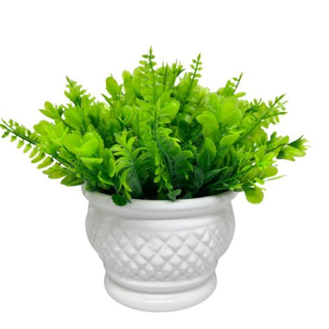 Vaso centro de mesa branco médio trabalhado de cerâmica
