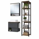 Ver imagem 2 de Conjunto Gabinete Banheiro Modulado 3 Peças com Iluminação em LED e Cuba Branca 100cm Grafite Mel