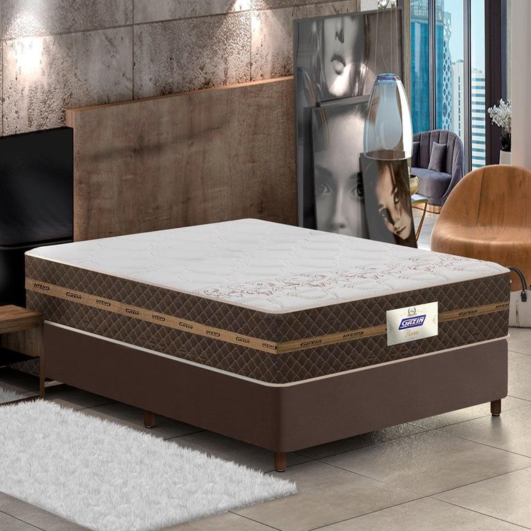Cama Box Casal Colchão Gazin Molas Flora Marrom