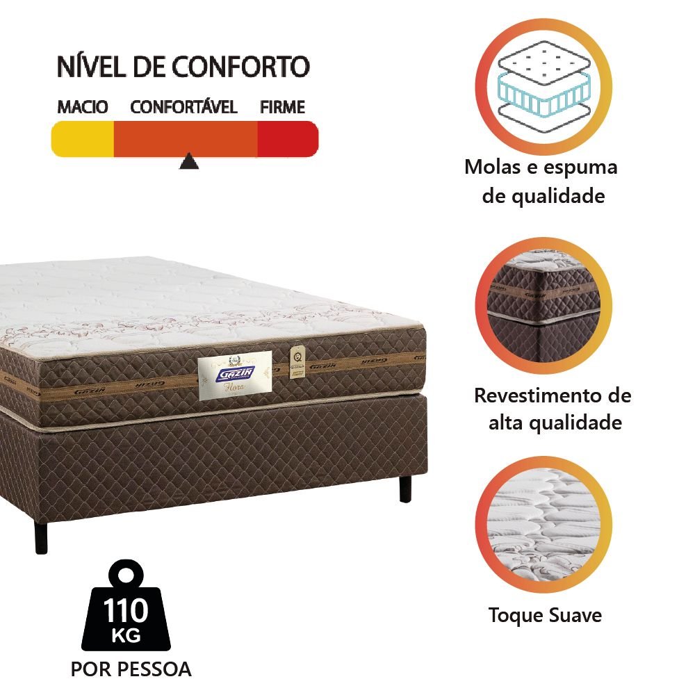 Cama Box Casal Colchão Gazin Molas Flora Marrom - 6