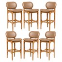 Ver imagem 1 de Kit 6 Banquetas Alta Estofada Rafine Madeira Castanho Tecido Impermeável Marrom