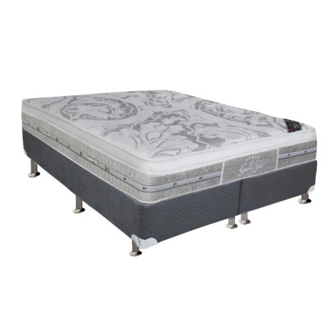 Cama Box King: Colchão Molas Ensacadas Castor Pocket Super Luxo Látex Push + Base CRC Suede Gray(
