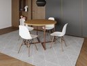Ver imagem 1 de Mesa Industrial Base Ferro Cobre em V Tampo 110cm Canela 4 Cadeiras Eames Madeira Assento Branco