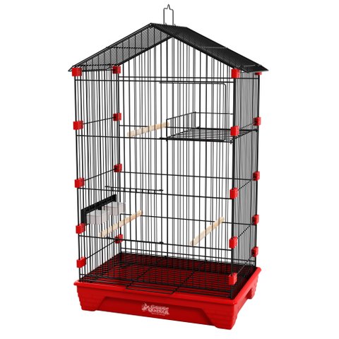 Gaiola Travas Plásticas Malha Fina para Periquito Quatiguá:preto+vermelho