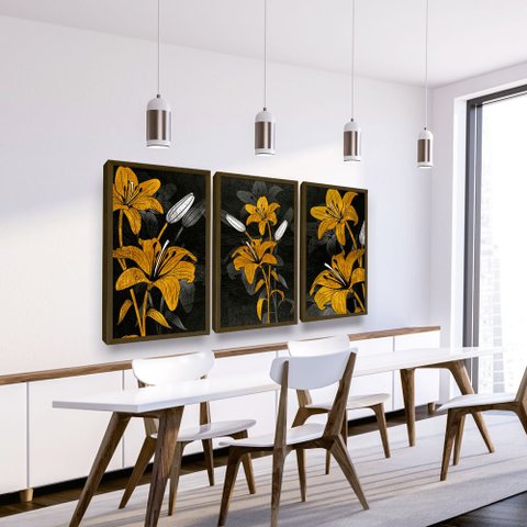 Quadro Flor Amarela com Moldura Grande Cozinha Quarto