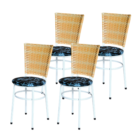 4 Cadeiras para Mesa Branca Hawai Palha com Assento Floral:floral Preto
