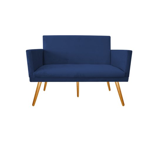 Namoradeira Nina Decorativa Suede Azul Marinho 2 Lugares Pés Madeira Ms Decor