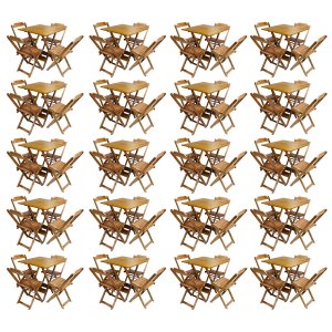 Kit 20 Jogos de Mesa com 4 Cadeiras de Madeira Dobrável 60x60 Ideal para Bar e Restaurante - Mel