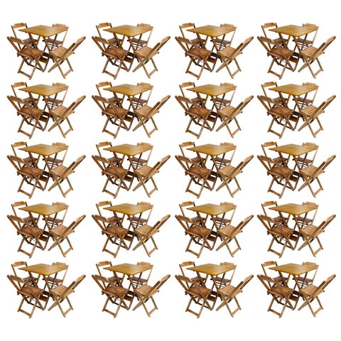 Kit 20 Jogos de Mesa com 4 Cadeiras de Madeira Dobrável 60x60 Ideal para Bar e Restaurante - Mel