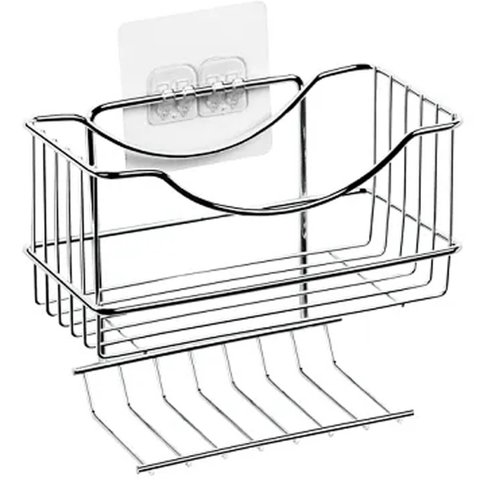 Porta Shampoo para Banheiro Cromado Suporte de Parede com Saboneteira Fixação por Adesivo Utimil