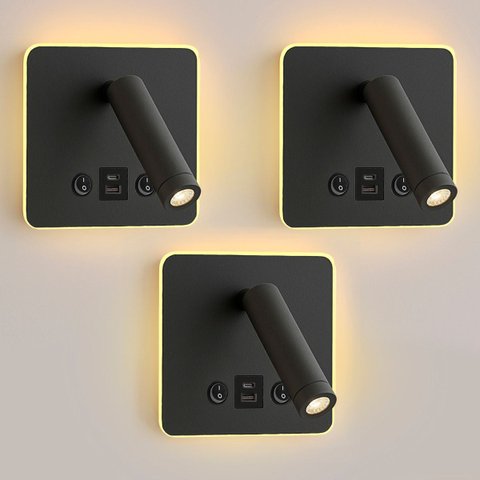 3 Arandela de Parede Leitura Flexível Led Usb e Usb-c Bet84