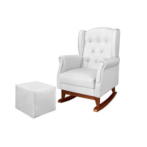 Poltrona Amamentação Balanço Canoa Letícia C/puff Reto Courino Branco - Montanaris Decor
