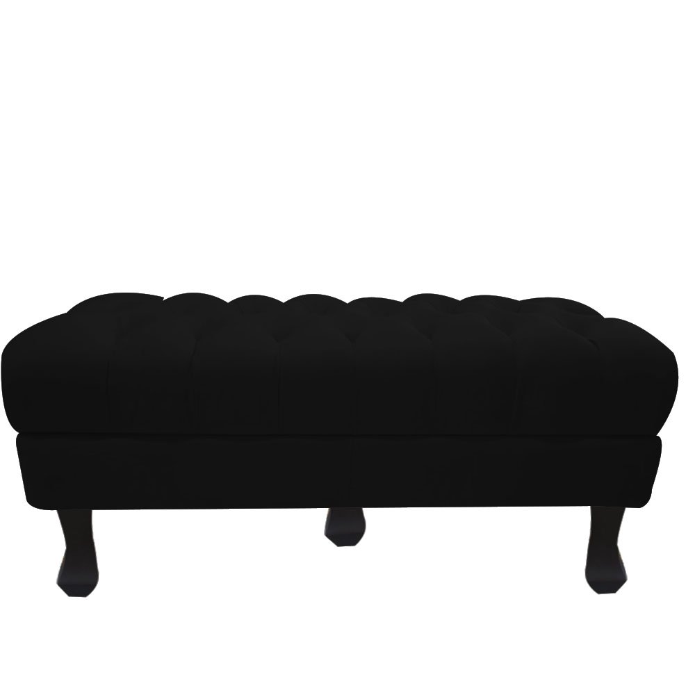 Recamier Baú Luis Xv Capitonê Retrô 140cm Suede Preto Pés Madeira Ms Decor - 3