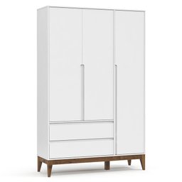 Cômoda com Porta e Guarda Roupa Nature Clean 3 Portas Branco Acetinado Eco Wood - Matic - 2