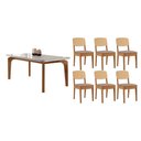 Ver imagem 1 de Conjunto: Mesa de Cozinha Londrina Tampo c/ Vidro Curvo 180cm+6 Cadeiras Havana Naturale/Off White