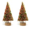 Ver imagem 1 de Jogo Mini Pinheiro Rústico Decorado Natal Luxo Enfeite de Mesa 20cm Base Madeira 2 Unidades - Yangzi