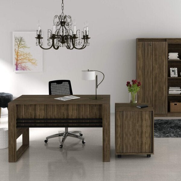 Conjunto Home Office Industrial Escrivaninha, Gaveteiro e Armário Espresso Móveis - 1