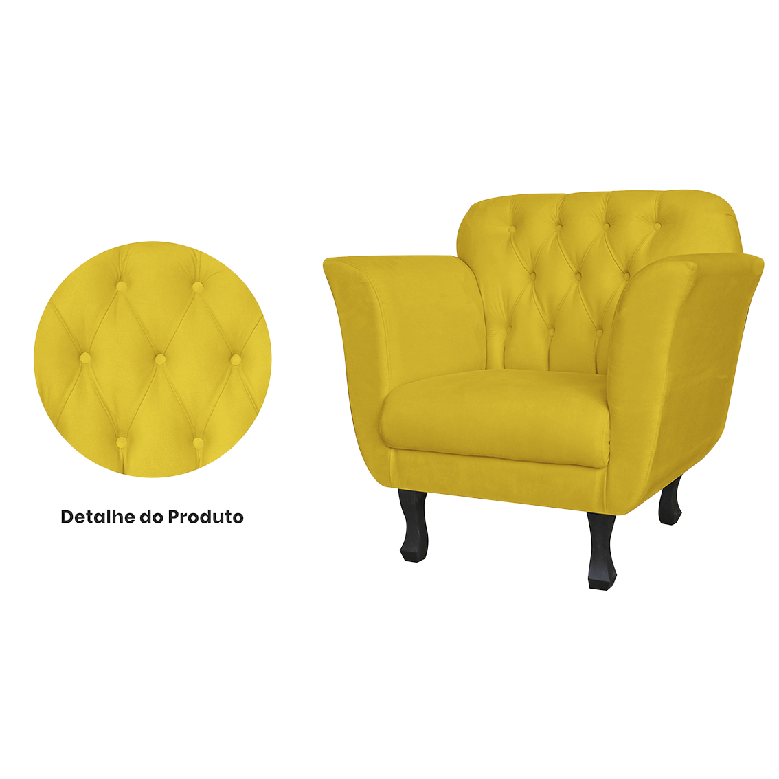 Poltrona Decorativa Com Capitone Para Clínica Juliana Suede Amarelo - DL Decor - 2