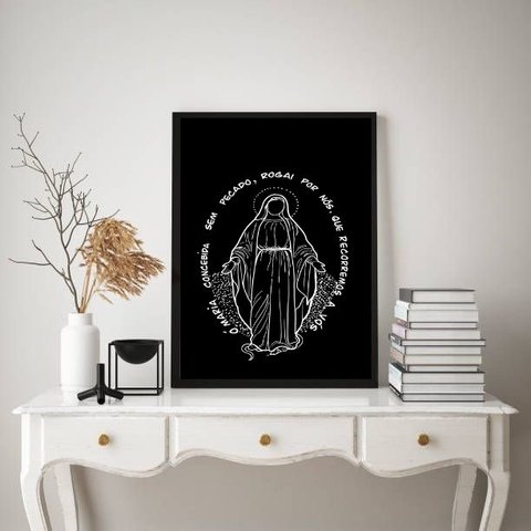 Quadro Nossa Senhora Das Graças Moderno Minimalista 45x34cm:madeira Branca