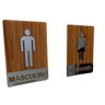 Placa Sinalização Banheiro Wc Masculino Feminino Acrílico Premium Wood 2 Peças 20x15cm - 2