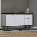 Ver imagem 4 de Gabinete de Cozinha 2 Portas Armário 100% MDF Multiuso 144cm:Madeirado/Branco