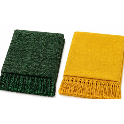 Kit 02 Mantas para Sofá Gigante Cor Verde Mesclado/Amarelo da Copa