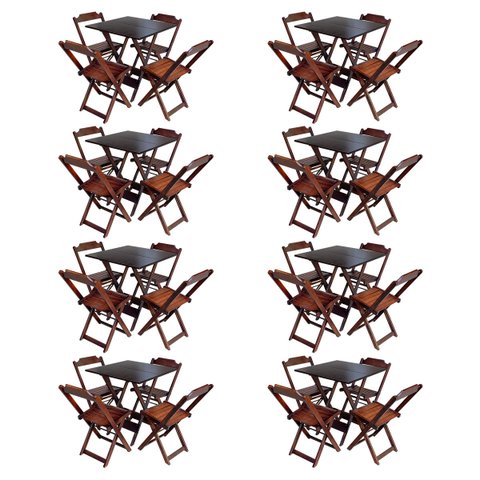 Kit 8 Conjuntos de Mesa com 4 Cadeiras de Madeira Dobrável 70x70 Imbuia