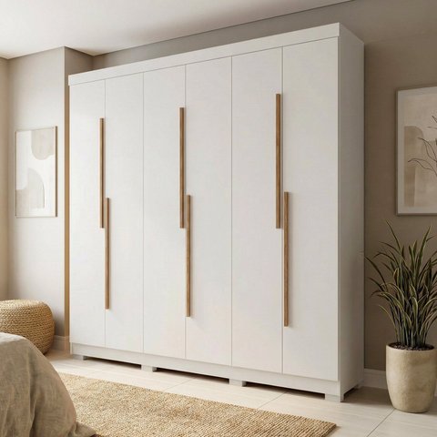 Guarda-Roupa Casal 6 Portas 2 Gavetas 100% MDF Valência Off White/Nevaska