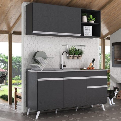 Armário De Cozinha Compacta Multimóveis Preto/branco