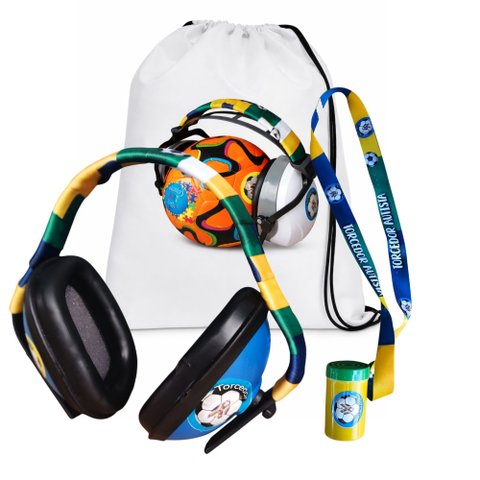 Kit Torcedor Autista com Abafador 12 Db Azul Mochila e Buzina com Cordão Torcedor