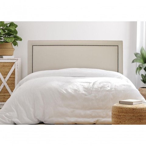 Cabeceira Casal Reta Luxo 140x60 Courino Off White - Tachas Fumê