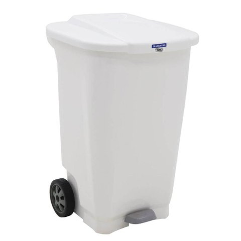 Cesto de Lixo Grande com Pedal e Rodas 100L Branco Tramontin