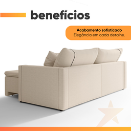 Sofá Cama Retrátil 4 Lugares 2,30m com Almofadas Linho Focus - 7 Sofá Cama Retrátil 4 Lugares 2,30m com Almofadas Linho Focus - 7