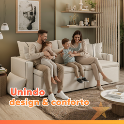 Sofá Cama Retrátil 4 Lugares 2,30m com Almofadas Linho Focus - 9 Sofá Cama Retrátil 4 Lugares 2,30m com Almofadas Linho Focus - 9