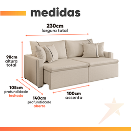 Sofá Cama Retrátil 4 Lugares 2,30m com Almofadas Linho Focus - 4 Sofá Cama Retrátil 4 Lugares 2,30m com Almofadas Linho Focus - 4