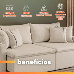 Sofá Cama Retrátil 4 Lugares 2,30m com Almofadas Linho Focus - 6 Sofá Cama Retrátil 4 Lugares 2,30m com Almofadas Linho Focus - 6
