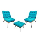 Ver imagem 1 de Kit 02 Poltronas e 01 Puff Costela Suede Azul Turquesa