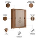 Ver imagem 3 de Guarda Roupa Casal 165cm 6 Portas Khani Carvalho/fendi Z17 - Mpozenato