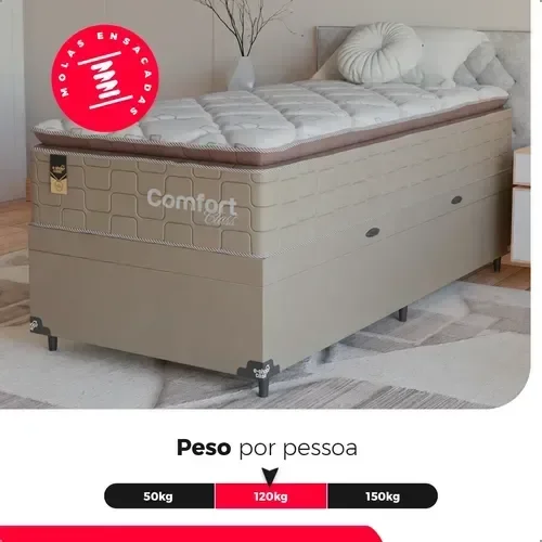 Ver imagem 5 de Cama Box Baú Solteiro + Colchão Comfort Class Pillow Top Bege/suede Bege