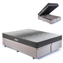Cama Baú King 193x203 Suede Bege com Dual Firm Espuma Ecoflex - 1