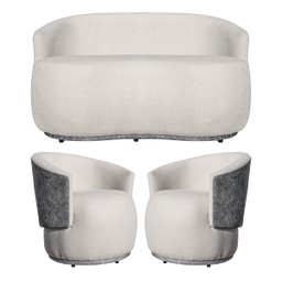 Jogo Sofá + 2 Poltronas Bia para Recepção Consultório e Clínica - Boucle Bege/cinza:boucle Bege/cinz - 1