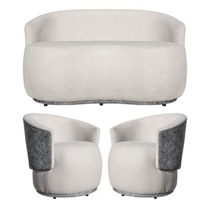 Jogo Sofá + 2 Poltronas Bia para Recepção Consultório e Clínica - Boucle Bege/cinza:boucle Bege/cinz