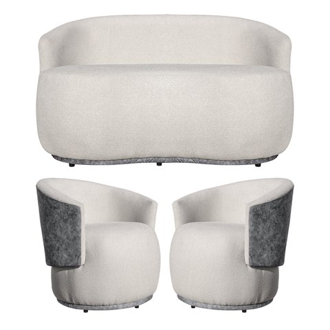 Jogo Sofá + 2 Poltronas Bia para Recepção Consultório e Clínica - Boucle Bege/cinza:boucle Bege/cinz
